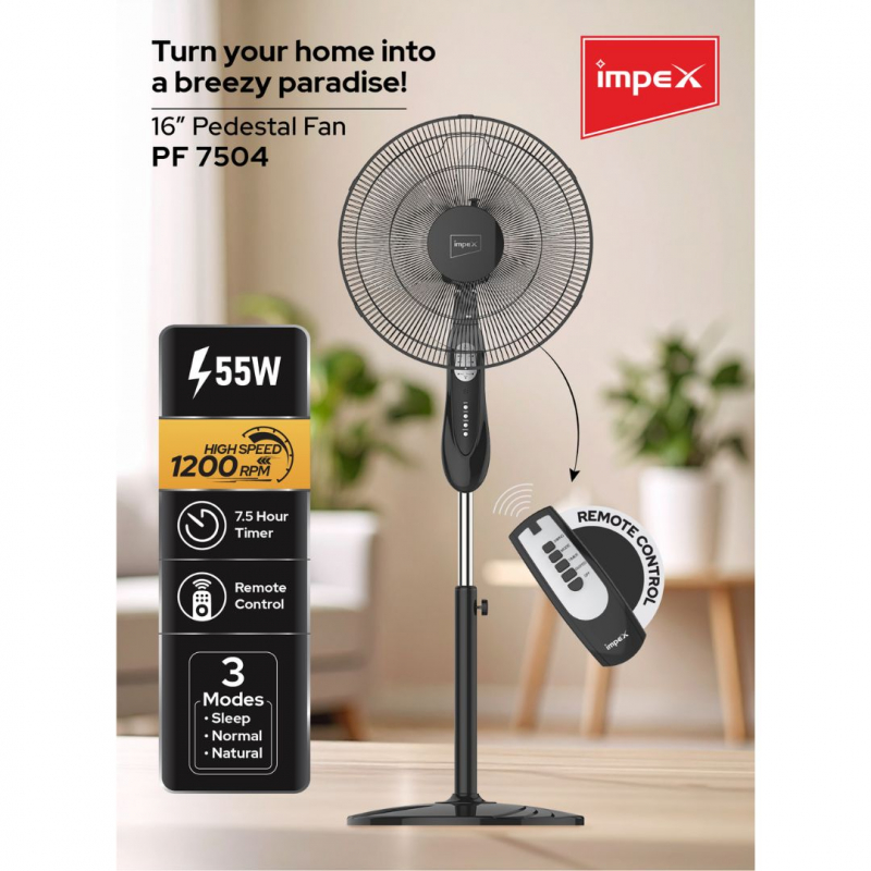 Impex 16"" Remote Pedestal Fan | PF7504