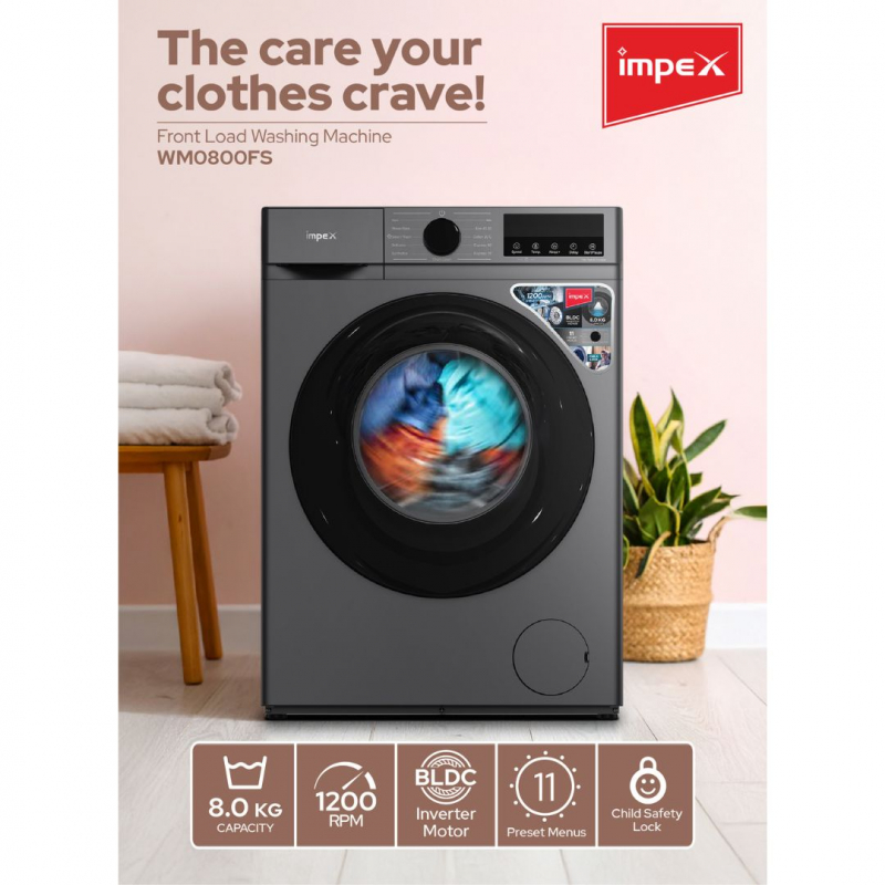 IMPEX 8 KG FRONT LOAD WASHING MACHINE | WM0800FS